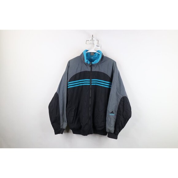 Vintage 90s Adidas Womens Medium Spell Out Striped Reversible Bomber Jacket - Picture 1 of 16